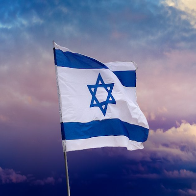 Israel flag clouds, blue-purple sky